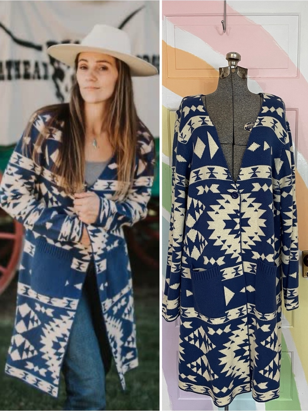 Outback Trading Co. Nora Tribal Western Knit Button Duster Cardigan Sz 1X/2X 🧡🎀